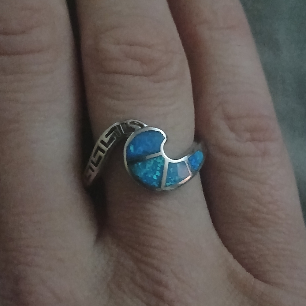 New Sterling Silver S 925 Ring Sz 7 Beautiful Turquoise And Etched Design S925